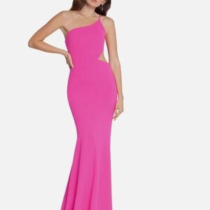 Stunning Betsy & Adam hot pink gown w/ side cutout (Sz 2) | wedding guest/formal